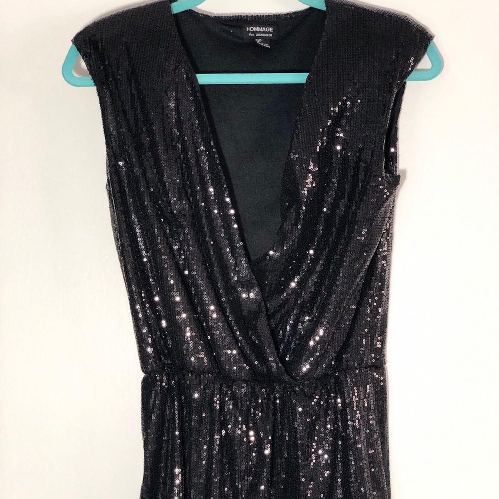 Hommage-black sequin Romper, Small